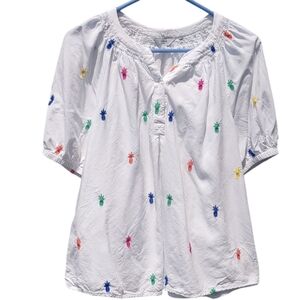 Pineapples By Crown & Ivy White Shirt With Colorful Pineapples Size S